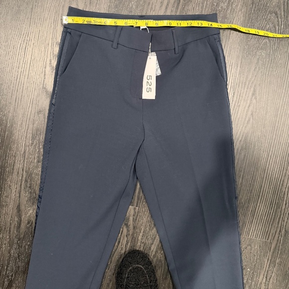 NWT Navy Flat Front Satin Side Stripe Trousers - Picture 2 of 7